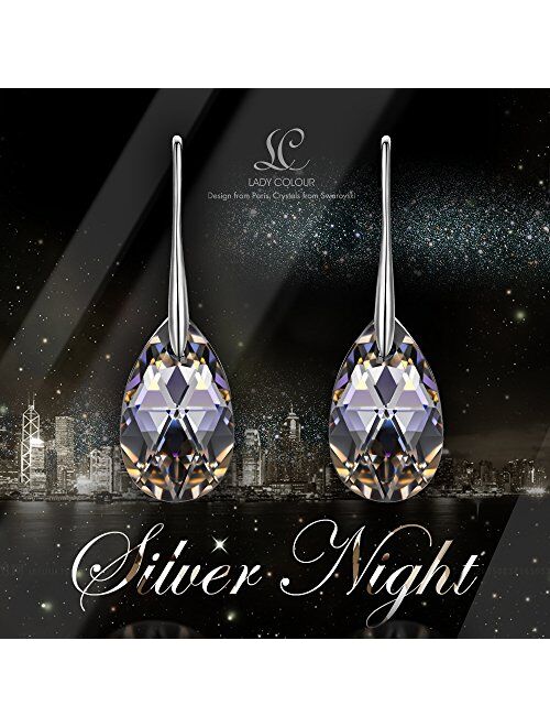 LADY COLOUR Mother's Day Jewelry Gifts for Mom, Silver Night Teardrop Dangle Earrings for Women with Crystals from Swarovski, Gifts for Women Jewelry Box Packing, Birthda