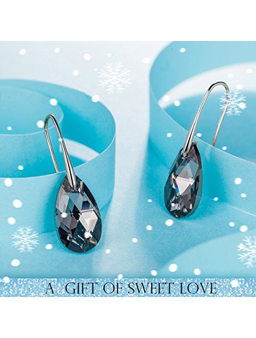 LADY COLOUR Mother's Day Jewelry Gifts for Mom, Silver Night Teardrop Dangle Earrings for Women with Crystals from Swarovski, Gifts for Women Jewelry Box Packing, Birthda