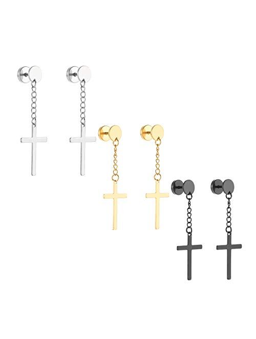 Szory Stainless Steel Dangle Cross Earrings for Men Women Black Silver Gold