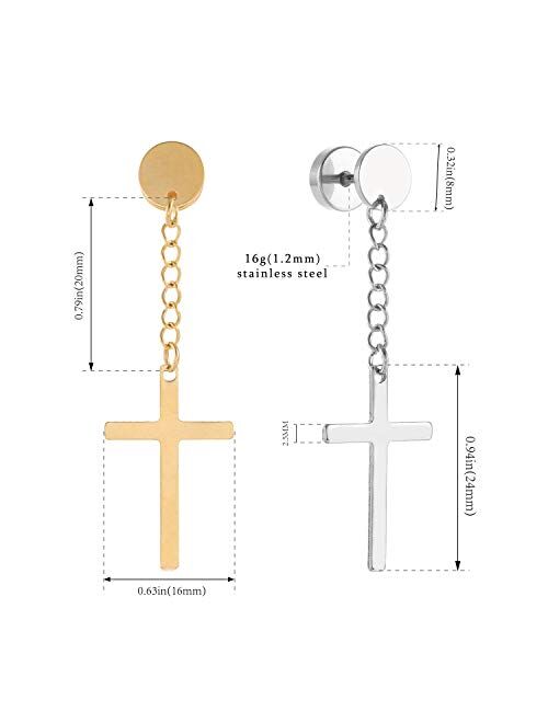 Szory Stainless Steel Dangle Cross Earrings for Men Women Black Silver Gold