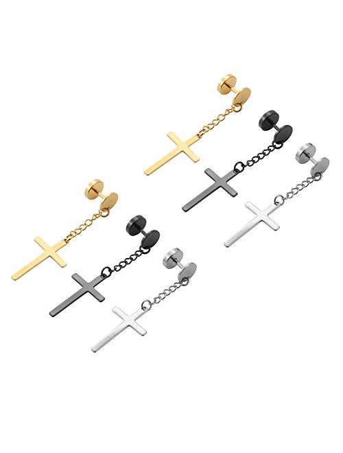 Szory Stainless Steel Dangle Cross Earrings for Men Women Black Silver Gold