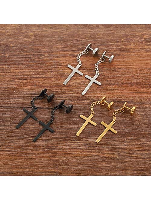 Szory Stainless Steel Dangle Cross Earrings for Men Women Black Silver Gold