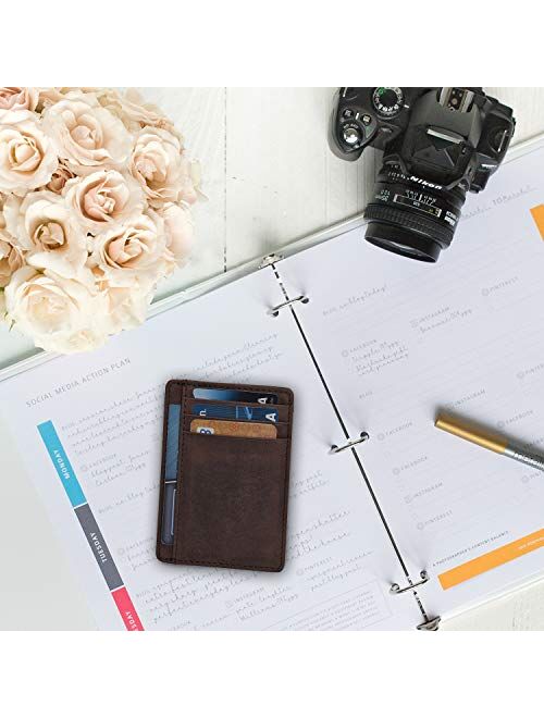 Minimalist Wallets for Men & Women RFID Front Pocket Leather Card Holder Wallet