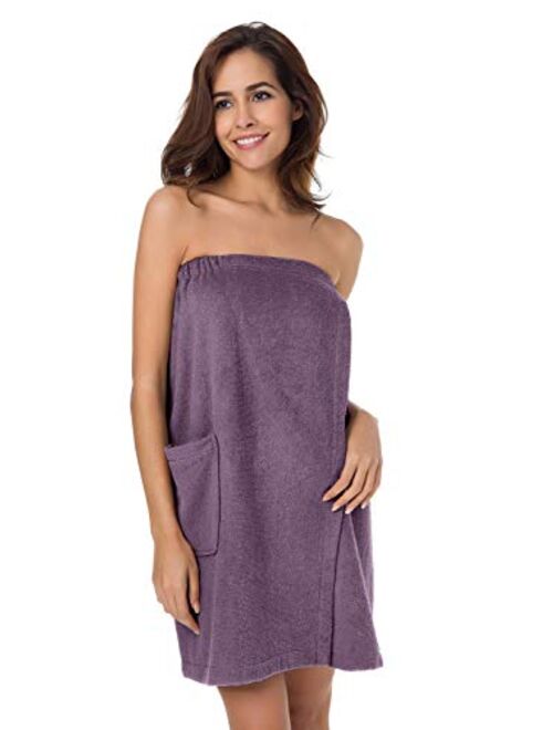 SIORO Women's Towel Wrap Bathrobe, Bamboo Cotton Spa Towels Robe with Adjustable Closure, Gym and Shower