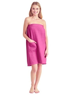 Women Spa/Bath Wrap with Pocket - Soft, Light Adjustable Closure - Quick Dry