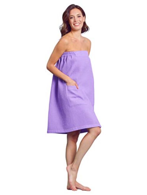 Women Spa/Bath Wrap with Pocket - Soft, Light Adjustable Closure - Quick Dry