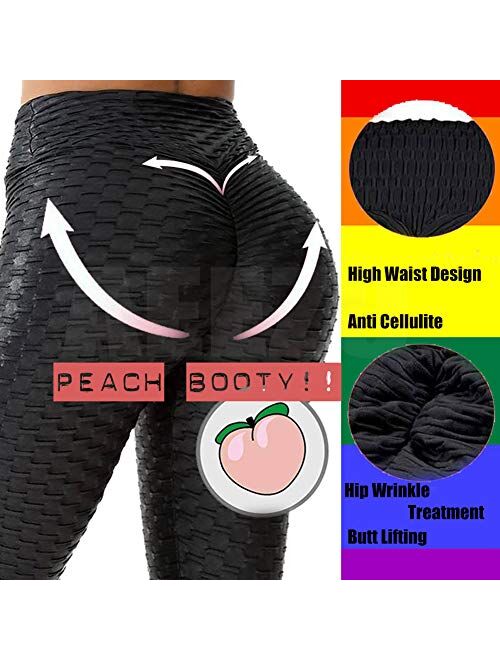 AEEZO Booty Leggings for Women Textured Scrunch Butt Lift Yoga Pants Sexy Workout High Waisted Anti Cellulite Brazilian Pants