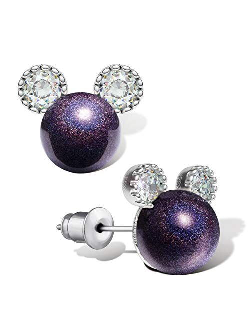 Pearl Stud Earrings for Women,Hypoallergenic 7mm CZ Cute Mouse Stainless Steel Earrings (10 colors)