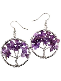 SUNYIK Tumbled Stone Tree of Life Dangle Earrings for Women