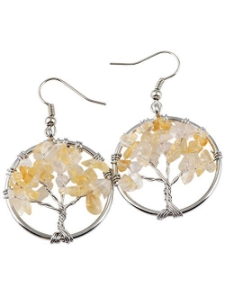 SUNYIK Tumbled Stone Tree of Life Dangle Earrings for Women