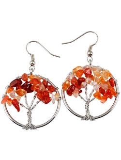 SUNYIK Tumbled Stone Tree of Life Dangle Earrings for Women