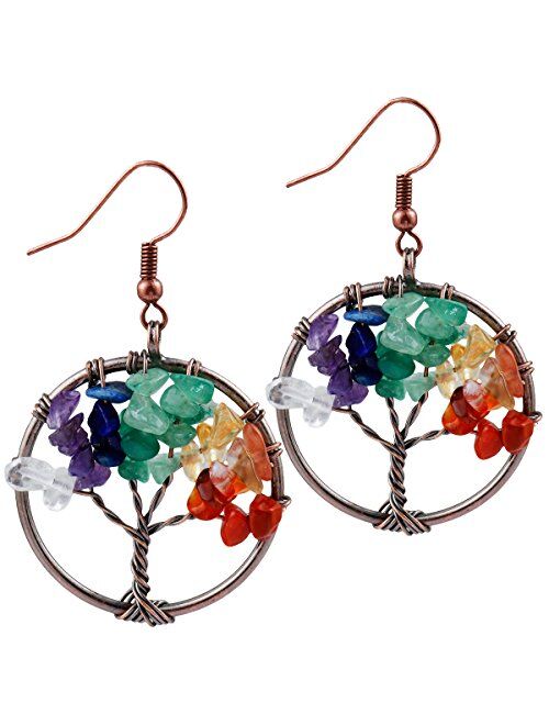 SUNYIK Tumbled Stone Tree of Life Dangle Earrings for Women