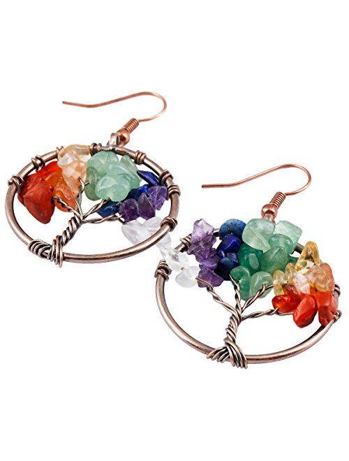 SUNYIK Tumbled Stone Tree of Life Dangle Earrings for Women