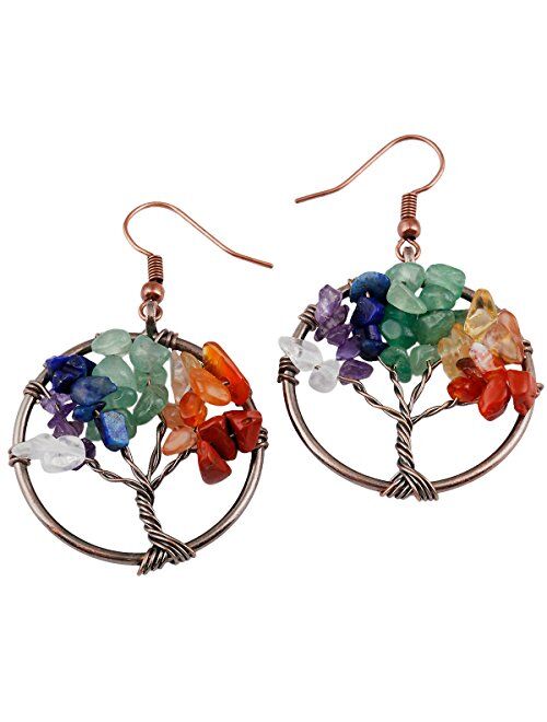 SUNYIK Tumbled Stone Tree of Life Dangle Earrings for Women