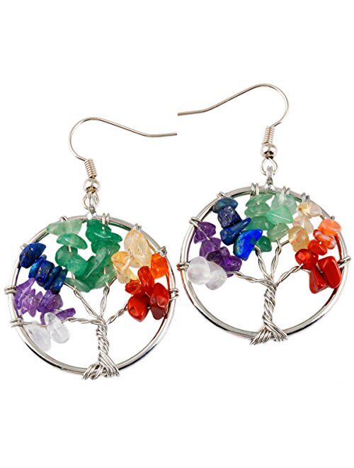 SUNYIK Tumbled Stone Tree of Life Dangle Earrings for Women