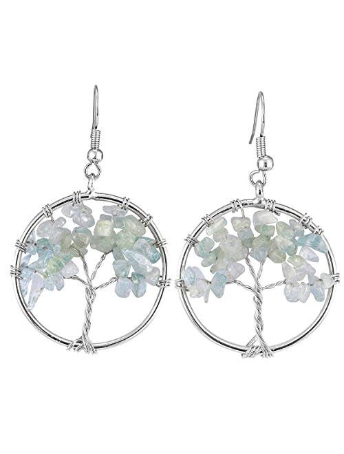 SUNYIK Tumbled Stone Tree of Life Dangle Earrings for Women