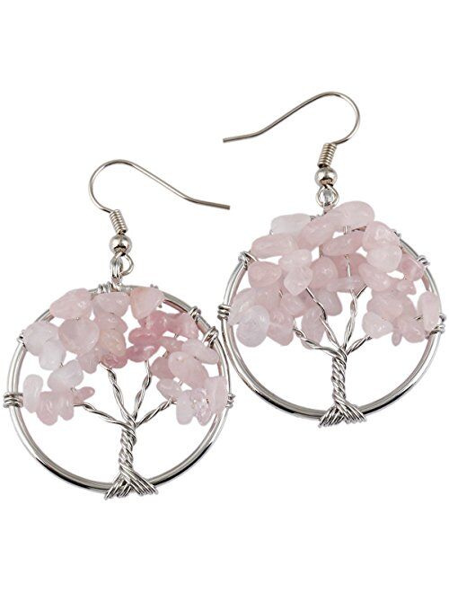 SUNYIK Tumbled Stone Tree of Life Dangle Earrings for Women