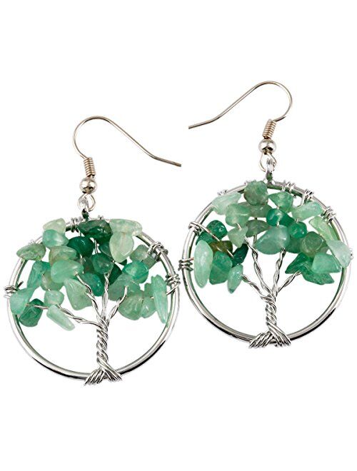 SUNYIK Tumbled Stone Tree of Life Dangle Earrings for Women