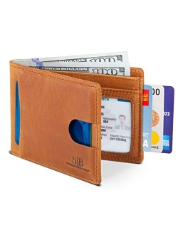 SERMAN BRANDS RFID Blocking Slim Bifold Genuine Leather Thin Minimalist Front Pocket Wallets for Men