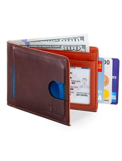 SERMAN BRANDS RFID Blocking Slim Bifold Genuine Leather Thin Minimalist Front Pocket Wallets for Men