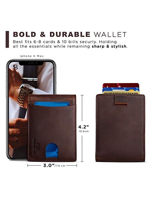 SERMAN BRANDS RFID Blocking Slim Bifold Genuine Leather Thin Minimalist Front Pocket Wallets for Men