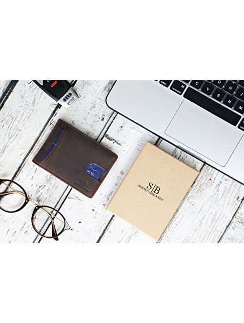 SERMAN BRANDS RFID Blocking Slim Bifold Genuine Leather Thin Minimalist Front Pocket Wallets for Men