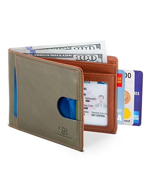 SERMAN BRANDS RFID Blocking Slim Bifold Genuine Leather Thin Minimalist Front Pocket Wallets for Men