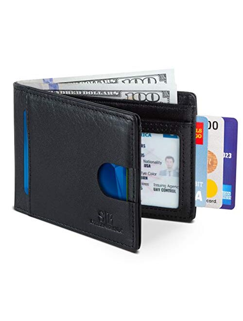 SERMAN BRANDS RFID Blocking Slim Bifold Genuine Leather Thin Minimalist Front Pocket Wallets for Men