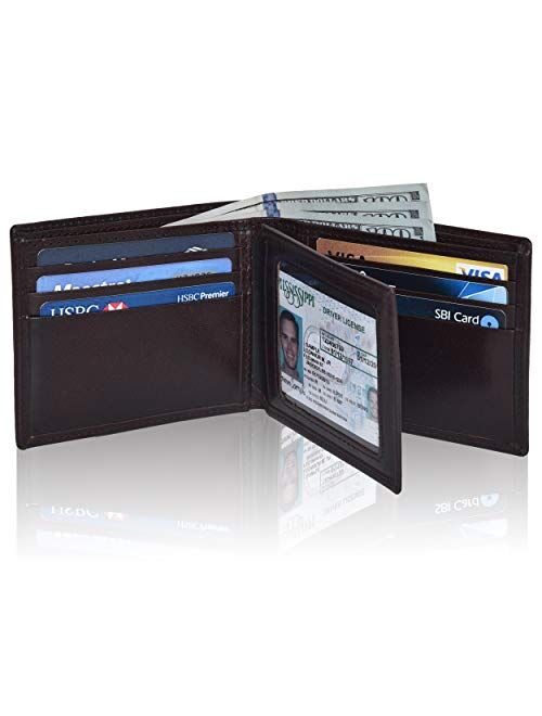 Slim RFID Wallets for Men - Genuine Leather Front Pocket Bifold Wallet