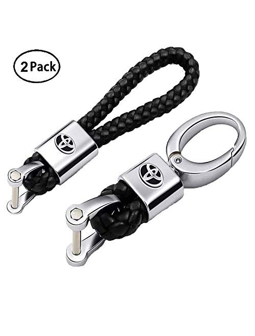 VILLSION 2Pack Genuine Leather Car Logo Keychain Key Chain with Zinc Ally Buckle Key Holde