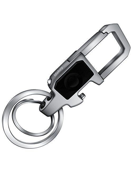 Idakey Zinc Alloy KeyChain with Light with 2 Key Rings Include LED Light and Bottle Opener Function Car Business Keychain for Men and Women