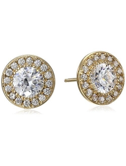 Platinum or Gold Plated Sterling Silver Halo Swarovski Zirconia Stud Earrings