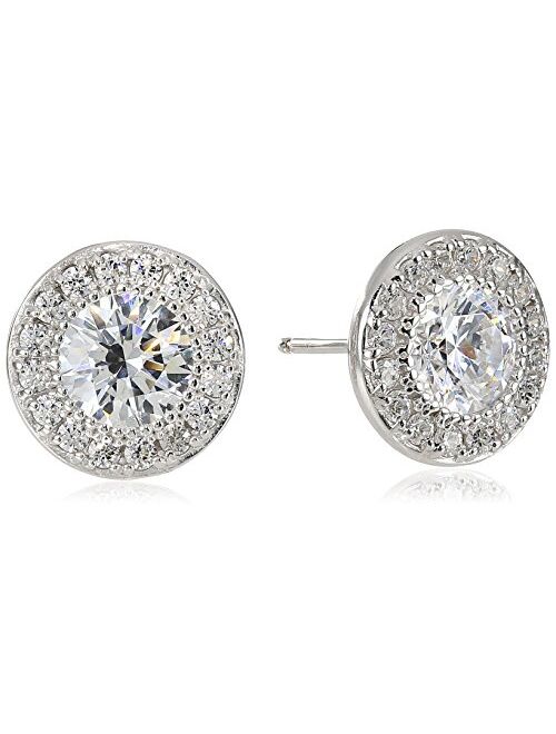 Platinum or Gold Plated Sterling Silver Halo Swarovski Zirconia Stud Earrings