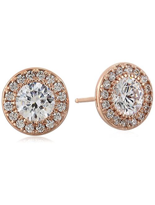 Platinum or Gold Plated Sterling Silver Halo Swarovski Zirconia Stud Earrings