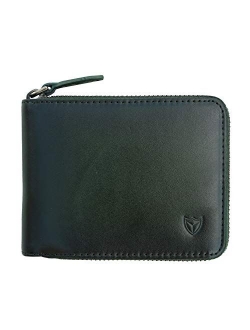 RFID Men's Leather Zipper wallet Zip Around Wallet Bifold Multi Card Holder Purse