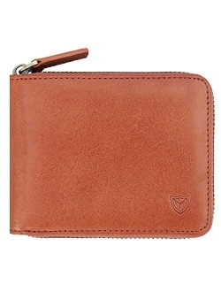 RFID Men's Leather Zipper wallet Zip Around Wallet Bifold Multi Card Holder Purse