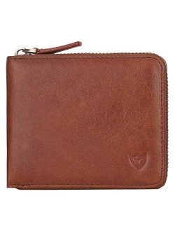 RFID Men's Leather Zipper wallet Zip Around Wallet Bifold Multi Card Holder Purse