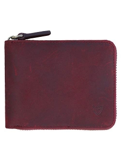 RFID Men's Leather Zipper wallet Zip Around Wallet Bifold Multi Card Holder Purse