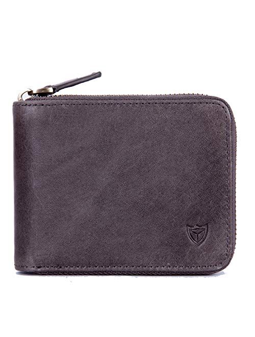 RFID Men's Leather Zipper wallet Zip Around Wallet Bifold Multi Card Holder Purse