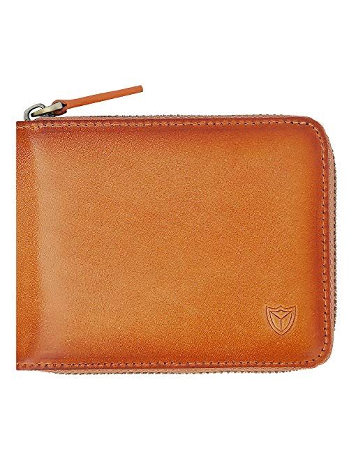 RFID Men's Leather Zipper wallet Zip Around Wallet Bifold Multi Card Holder Purse