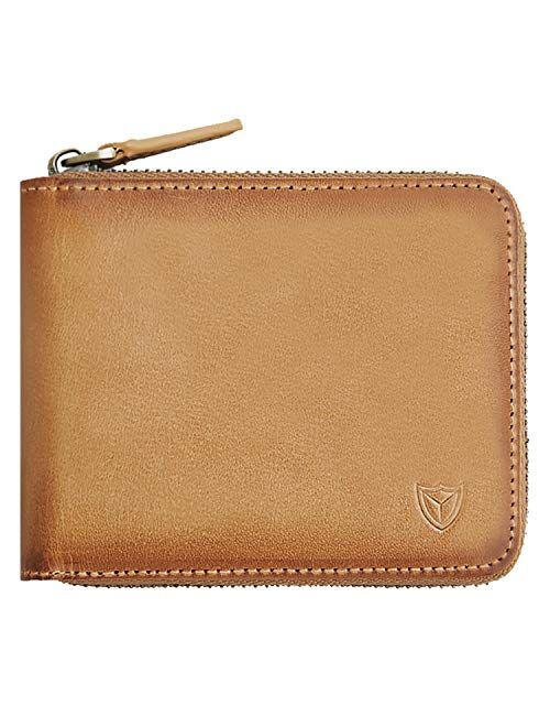 RFID Men's Leather Zipper wallet Zip Around Wallet Bifold Multi Card Holder Purse