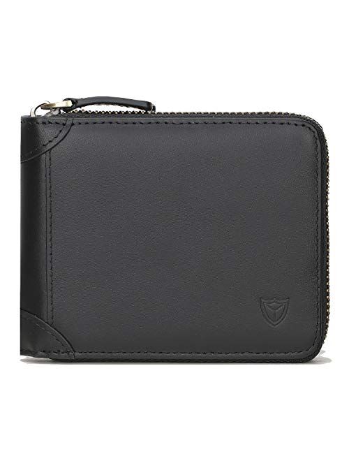 RFID Men's Leather Zipper wallet Zip Around Wallet Bifold Multi Card Holder Purse