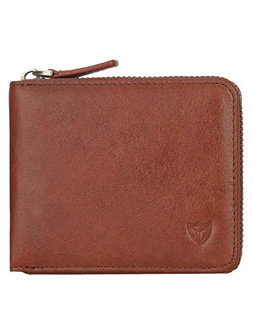 RFID Men's Leather Zipper wallet Zip Around Wallet Bifold Multi Card Holder Purse