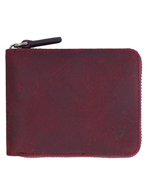 RFID Men's Leather Zipper wallet Zip Around Wallet Bifold Multi Card Holder Purse