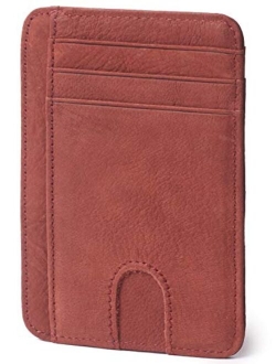 Slim Minimalist Wallet Front Pocket RFID Blocking Leather Credit Card Holder for Men Women