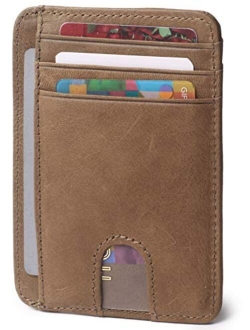 Slim Minimalist Wallet Front Pocket RFID Blocking Leather Credit Card Holder for Men Women