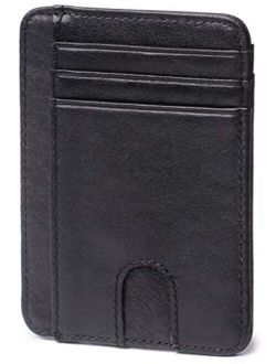 Slim Minimalist Wallet Front Pocket RFID Blocking Leather Credit Card Holder for Men Women