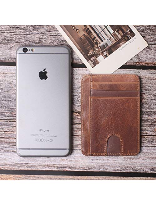 Slim Minimalist Wallet Front Pocket RFID Blocking Leather Credit Card Holder for Men Women