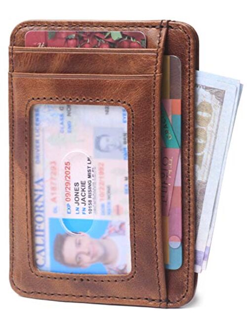 Slim Minimalist Wallet Front Pocket RFID Blocking Leather Credit Card Holder for Men Women