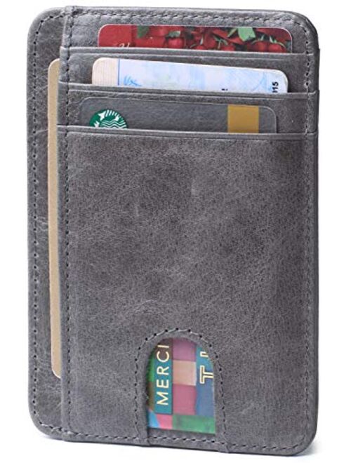 Slim Minimalist Wallet Front Pocket RFID Blocking Leather Credit Card Holder for Men Women